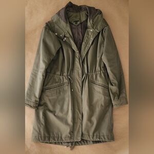 Massimo Dutti Olive Green Hooded Parka Quilted Coat Size S
